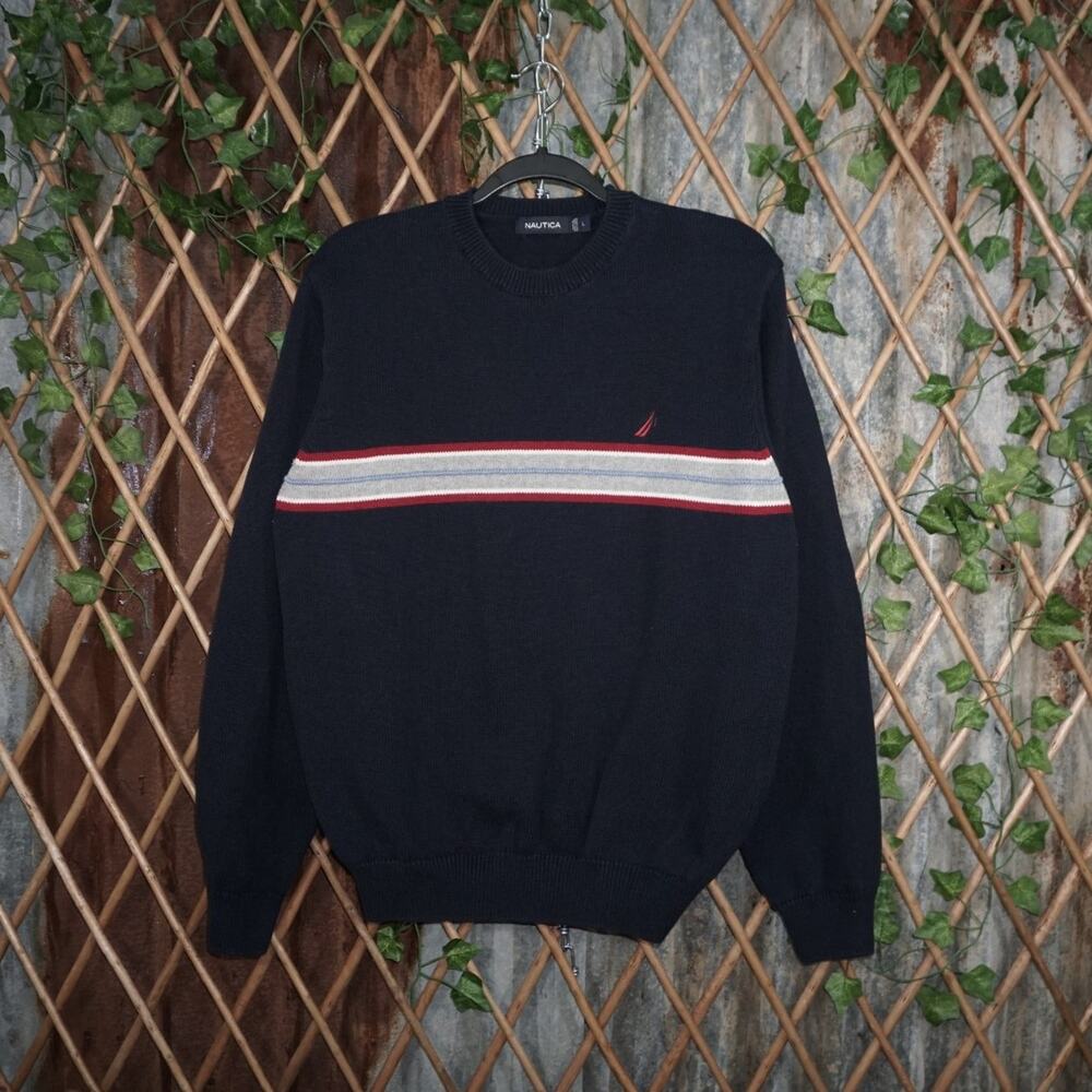 L - Vintage Y2K Nautica Sweatshirts stripe across chest